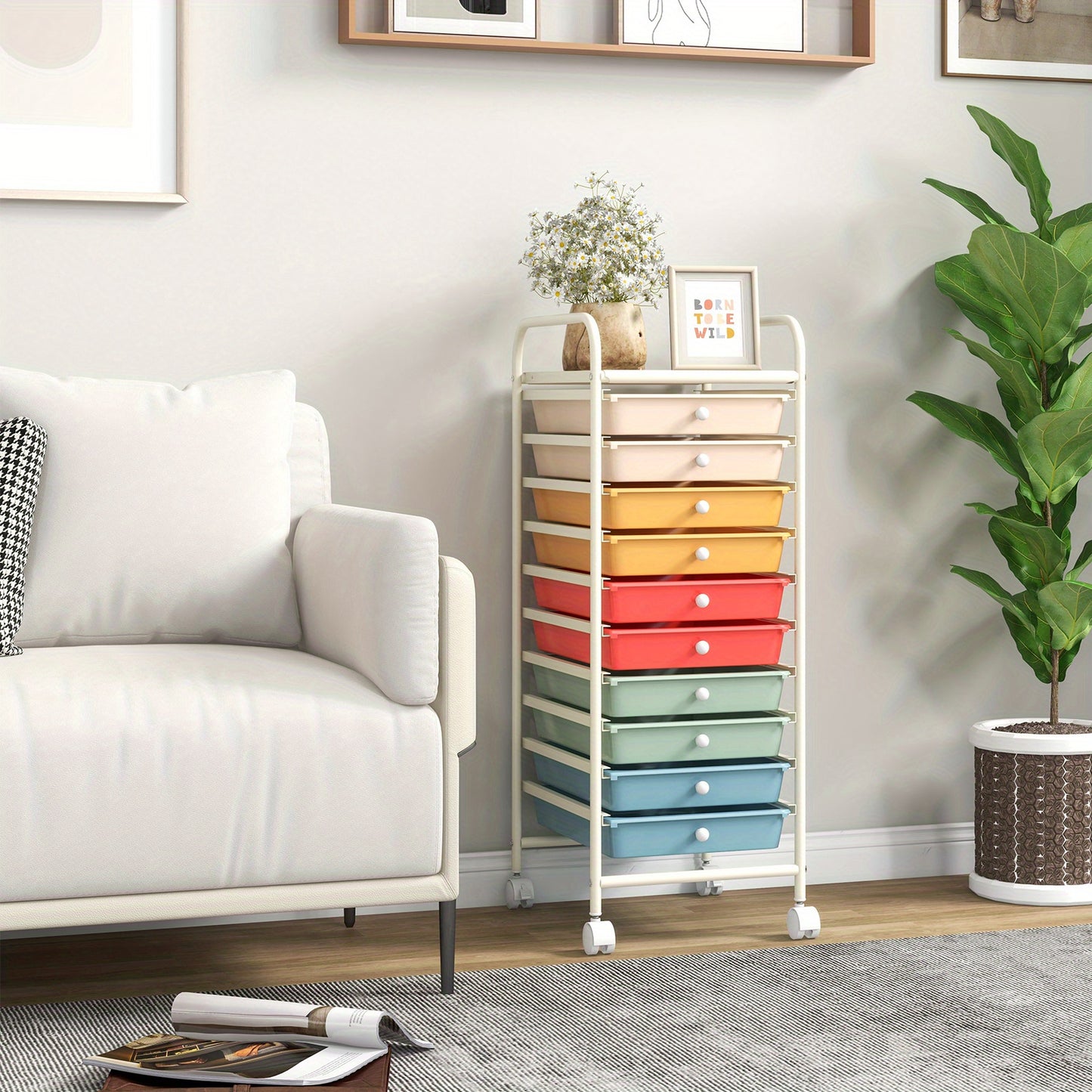 Safstar 10 Drawer Rolling Storage Cart Scrapbook Paper Office School Organizer Macaron