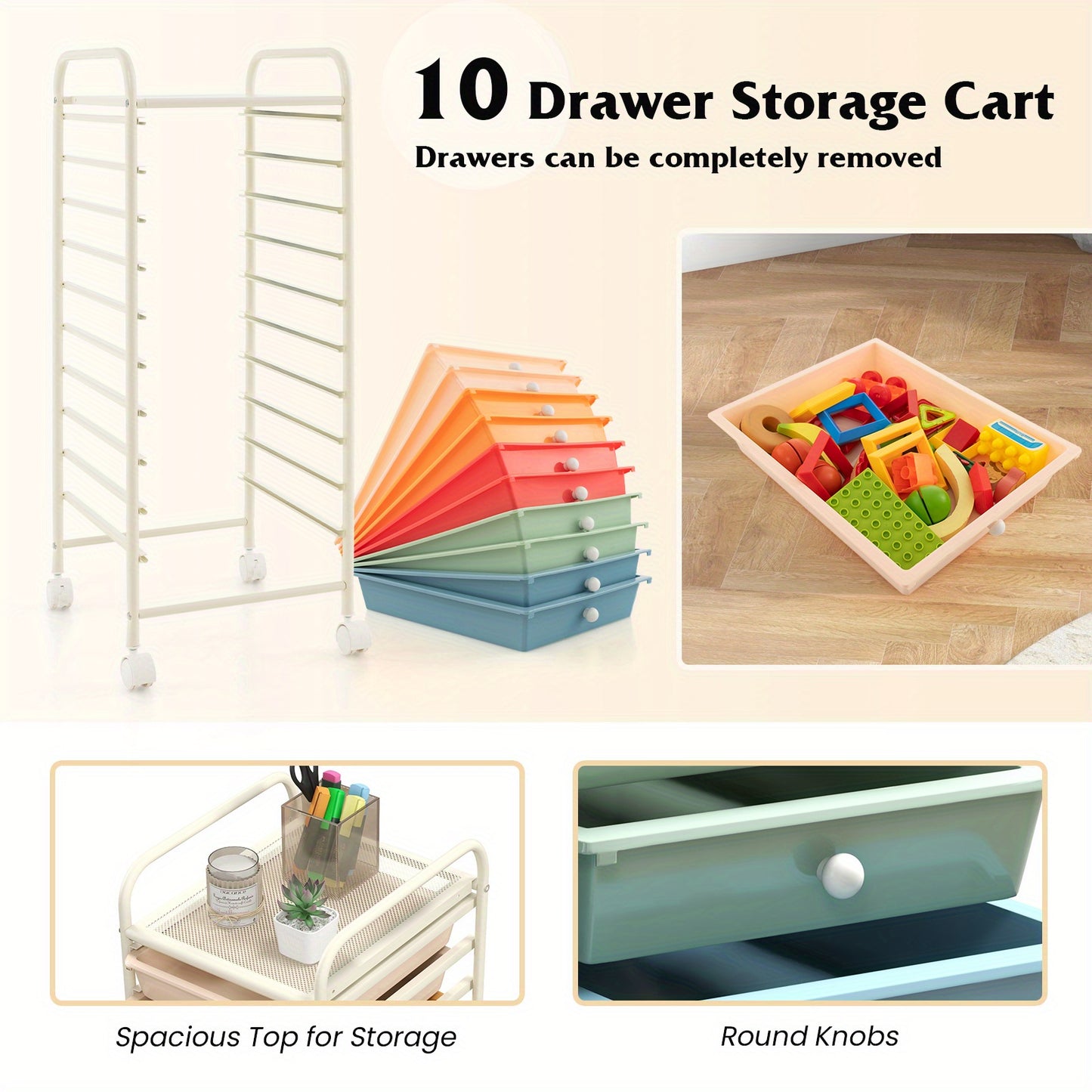 Safstar 10 Drawer Rolling Storage Cart Scrapbook Paper Office School Organizer Macaron