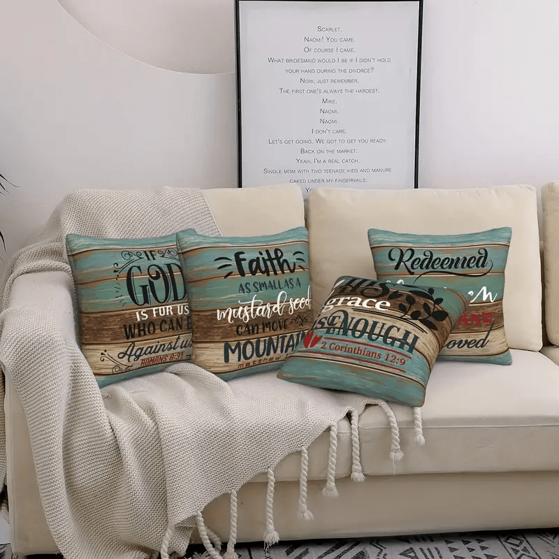 4pcs 17.7*17.7 Inches Modern Christian Faith Inspirational Scripture Pillow Covers - Printed With Zipper Closure, Pillow Cases For Sofa, Living Room, Bedroom, Office, Outdoor, Modern Farmhouse, Party Decoration & Home Decorat