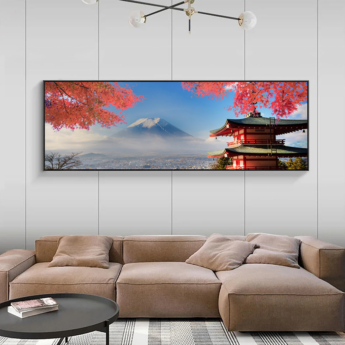 1pc Fuji Mountain & Sakura Cherry Blossom Canvas Wall Art - Vibrant Landscape Painting in Blue, Orange & Pink | Modern Home Decor for Living Room, Bedroom, Office | Waterproof, Odor-Free Fabric Print | Frameless Artwork, Perf