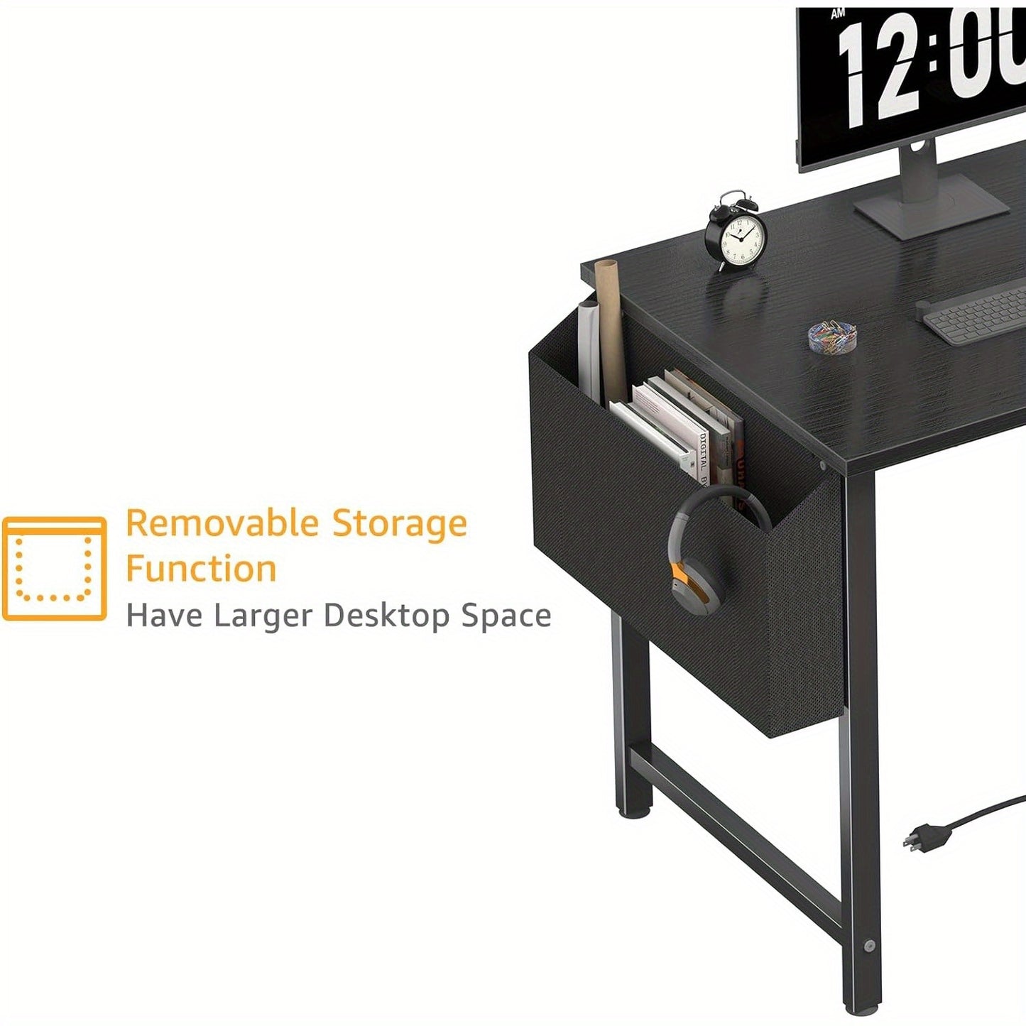 Lufeiya Black Gaming Computer Desk L Shaped With Power Outlet Shelves, 40 Inch Small Furniture Corner Desk For Small Space Home Office Tools Study Table Vanity