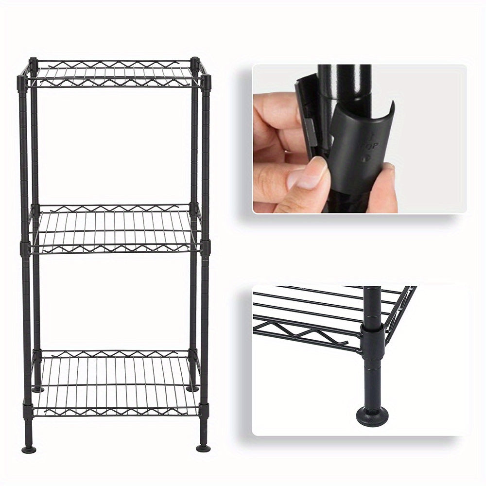 3-Tier Black Wire Shelving Tower