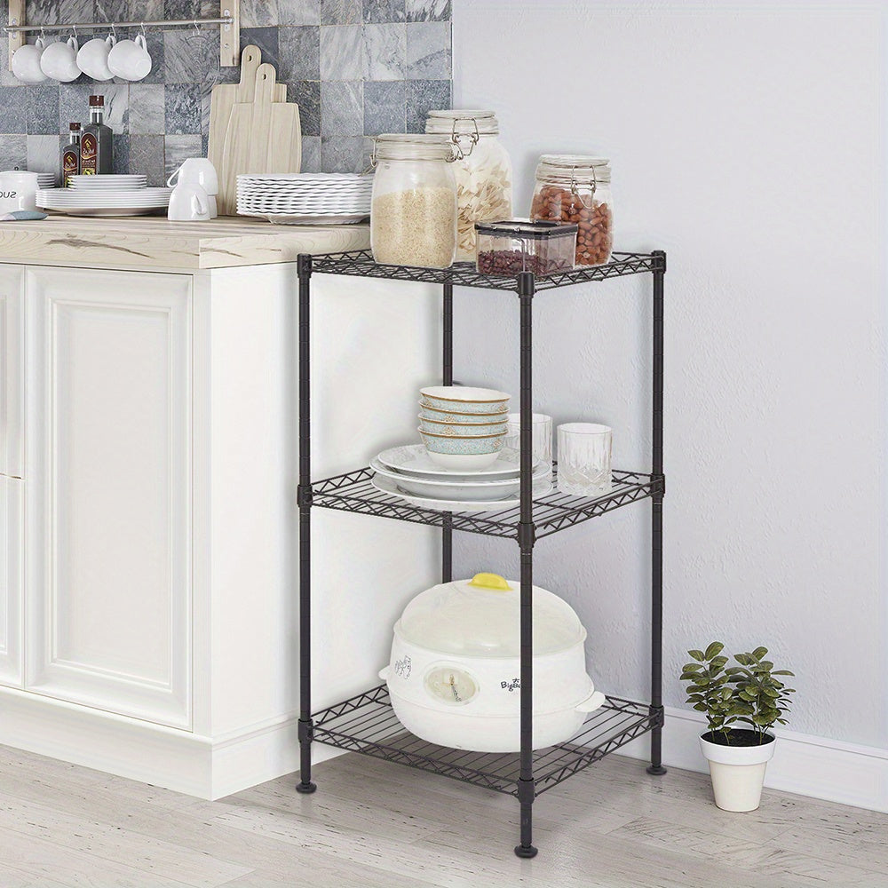 3-Tier Black Wire Shelving Tower