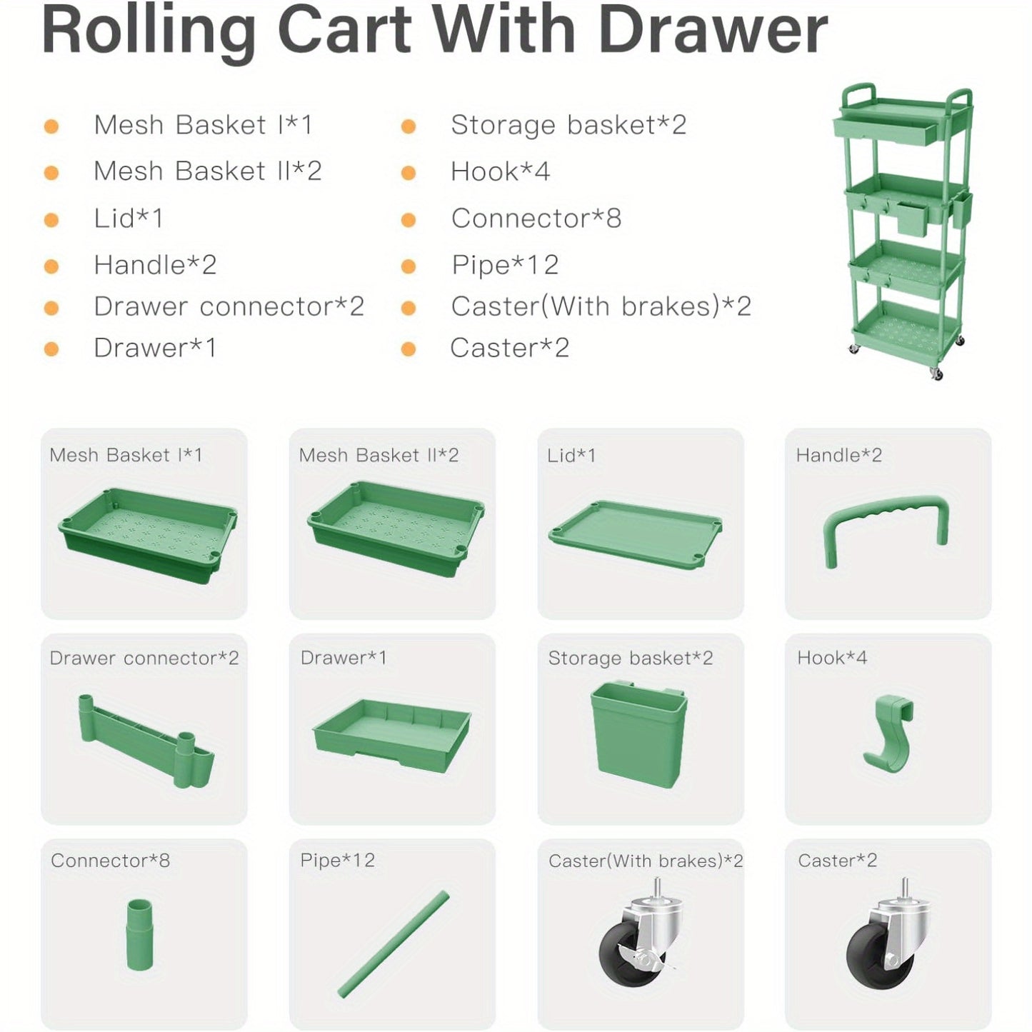 Practical Tool Rolling Cart with Drawers, Mobile Utility Cart with Lockable Casters, Storage Rack Organizing Cart, Easy to Assemble, Suitable for Homes, Bathrooms, Kitchens, Offices, Workshops, And Courtyards. Box, Cabinet, R