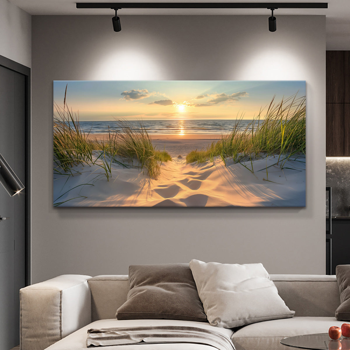 [2D Flat] 1pc Wooden Framed Canvas, Art Style, Beach View, Art for Home Decoration, Pattern Wall Art Decor, Halloween Christmas Gift, for Living Room, Bedroom, Office, Restaurant, Bar Wall Decor, Waterproof, Odorless, Paintin