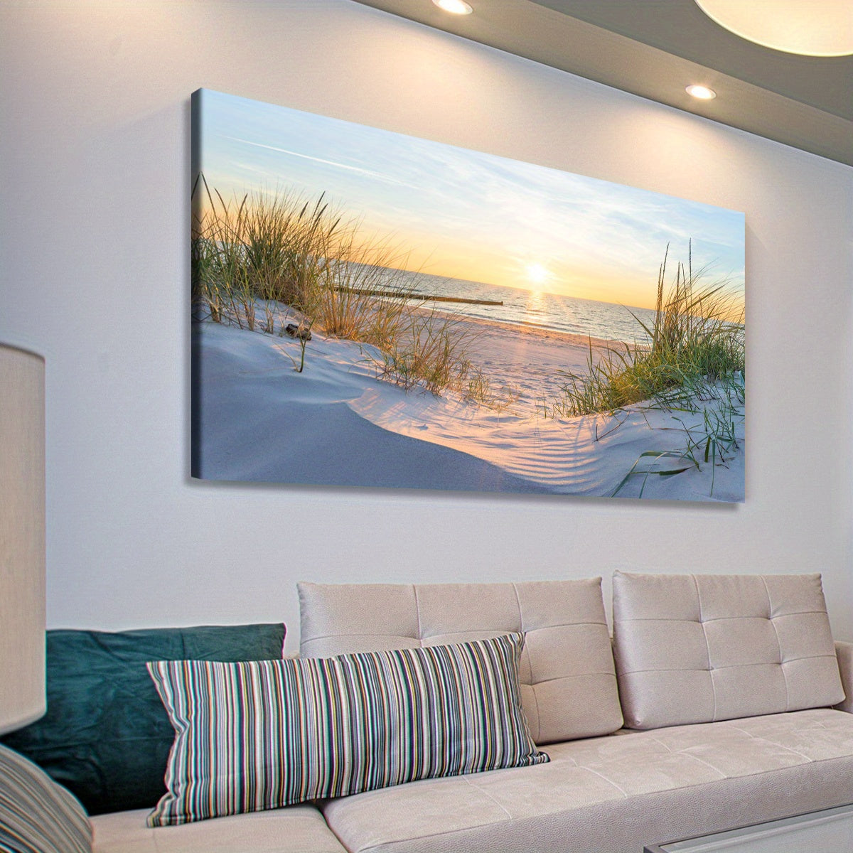 [2D Flat] 1pc Wooden Framed Canvas, Art Style, Beach View, Art for Home Decoration, Pattern Wall Art Decor, Halloween Christmas Gift, for Living Room, Bedroom, Office, Restaurant, Bar Wall Decor, Waterproof, Odorless, Paintin