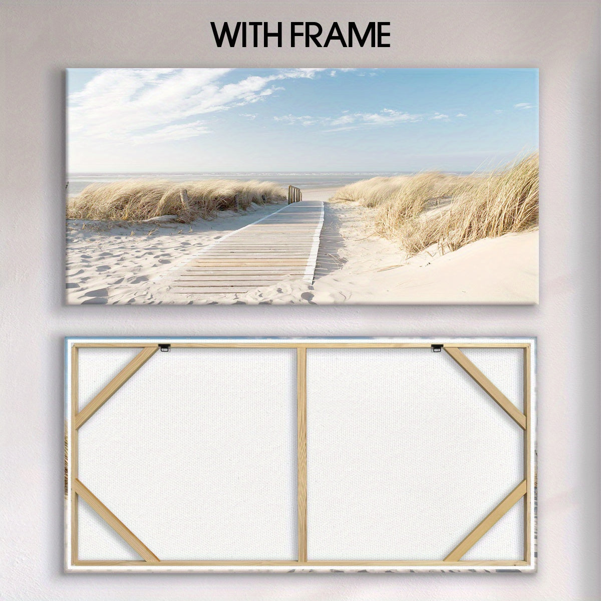[2D Flat] 1pc Wooden Framed Canvas, Art Style, Beach View, Art for Home Decoration, Pattern Wall Art Decor, Halloween Christmas Gift, for Living Room, Bedroom, Office, Restaurant, Bar Wall Decor, Waterproof, Odorless, Paintin