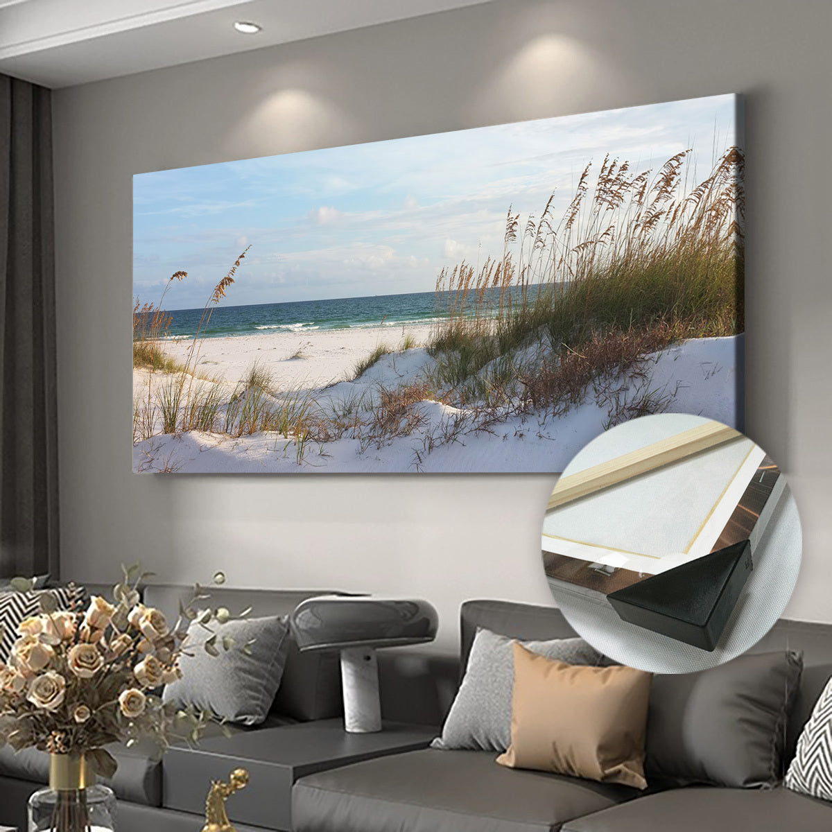 [2D Flat] 1pc Wooden Framed Canvas, Art Style, Beach View, Art for Home Decoration, Pattern Wall Art Decor, Halloween Christmas Gift, for Living Room, Bedroom, Office, Restaurant, Bar Wall Decor, Waterproof, Odorless, Paintin