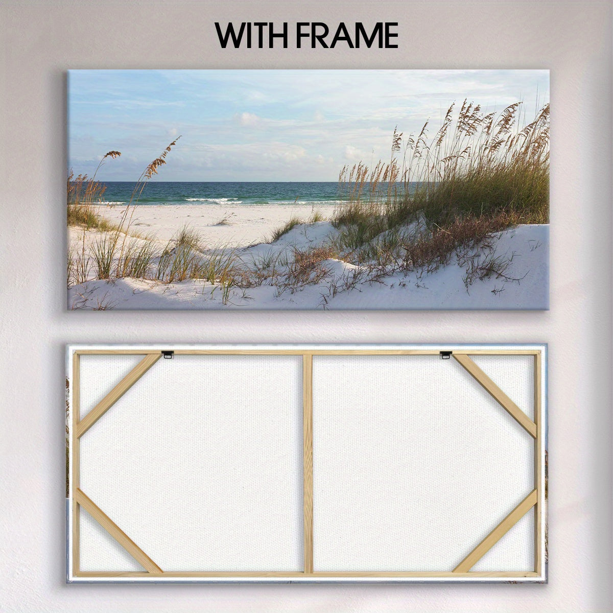 [2D Flat] 1pc Wooden Framed Canvas, Art Style, Beach View, Art for Home Decoration, Pattern Wall Art Decor, Halloween Christmas Gift, for Living Room, Bedroom, Office, Restaurant, Bar Wall Decor, Waterproof, Odorless, Paintin