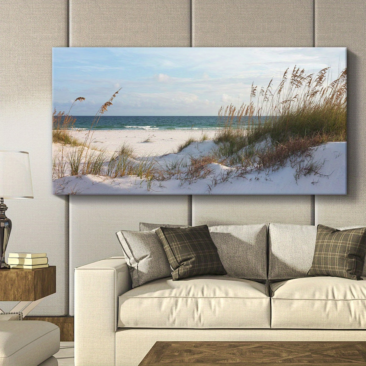 [2D Flat] 1pc Wooden Framed Canvas, Art Style, Beach View, Art for Home Decoration, Pattern Wall Art Decor, Halloween Christmas Gift, for Living Room, Bedroom, Office, Restaurant, Bar Wall Decor, Waterproof, Odorless, Paintin