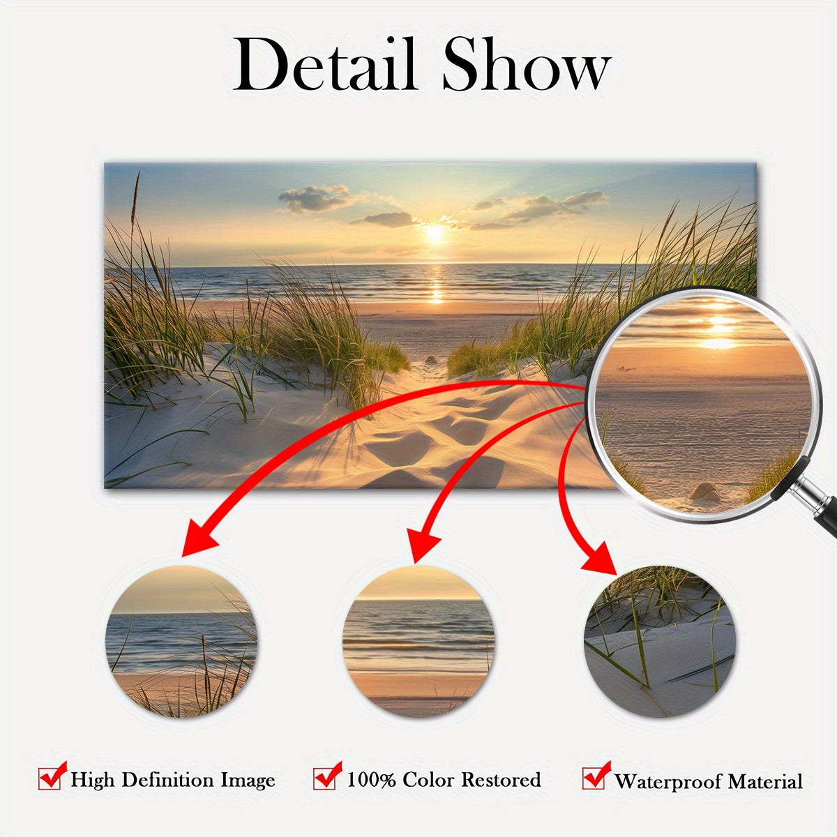 [2D Flat] 1pc Wooden Framed Canvas, Art Style, Beach View, Art for Home Decoration, Pattern Wall Art Decor, Halloween Christmas Gift, for Living Room, Bedroom, Office, Restaurant, Bar Wall Decor, Waterproof, Odorless, Paintin