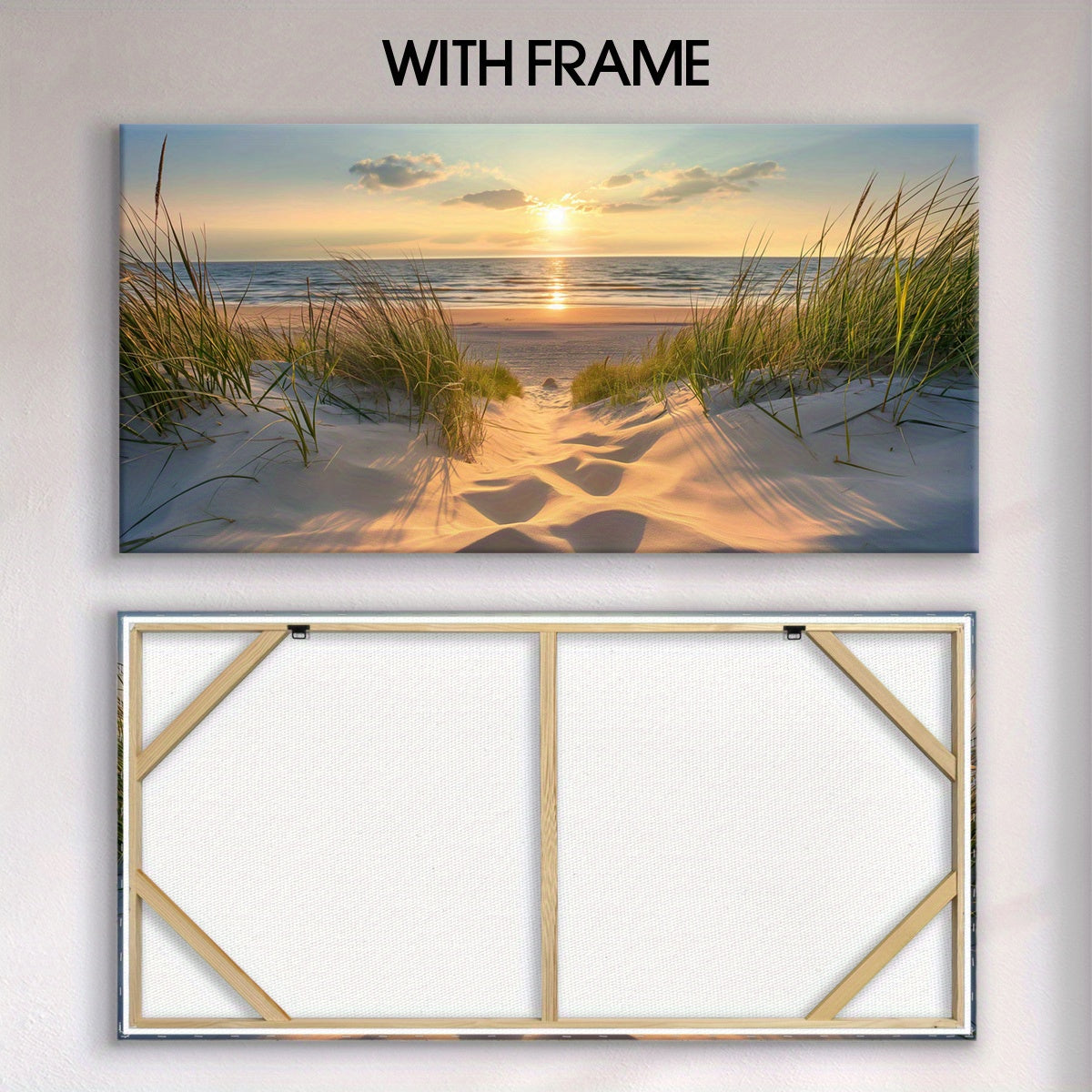 [2D Flat] 1pc Wooden Framed Canvas, Art Style, Beach View, Art for Home Decoration, Pattern Wall Art Decor, Halloween Christmas Gift, for Living Room, Bedroom, Office, Restaurant, Bar Wall Decor, Waterproof, Odorless, Paintin