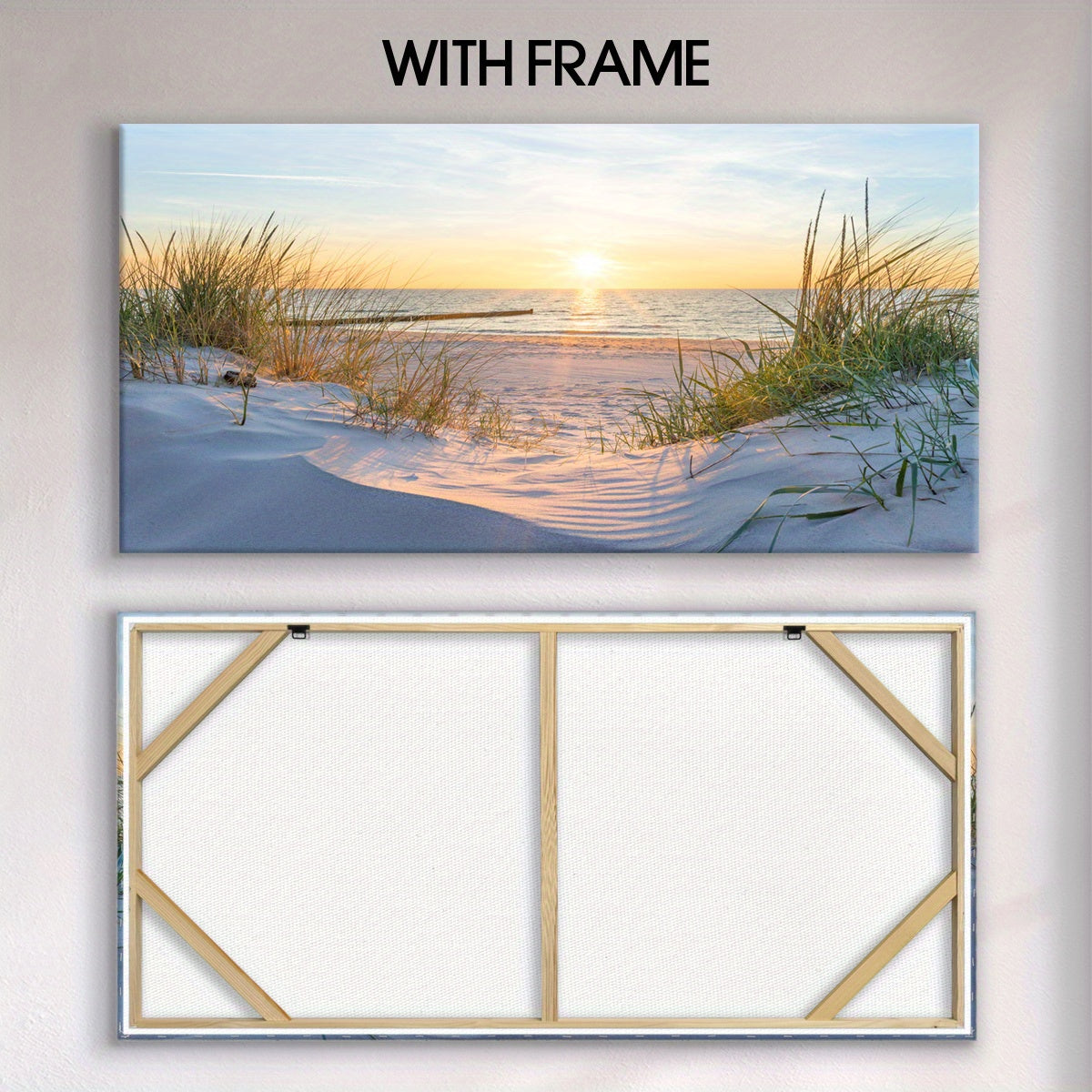 [2D Flat] 1pc Wooden Framed Canvas, Art Style, Beach View, Art for Home Decoration, Pattern Wall Art Decor, Halloween Christmas Gift, for Living Room, Bedroom, Office, Restaurant, Bar Wall Decor, Waterproof, Odorless, Paintin