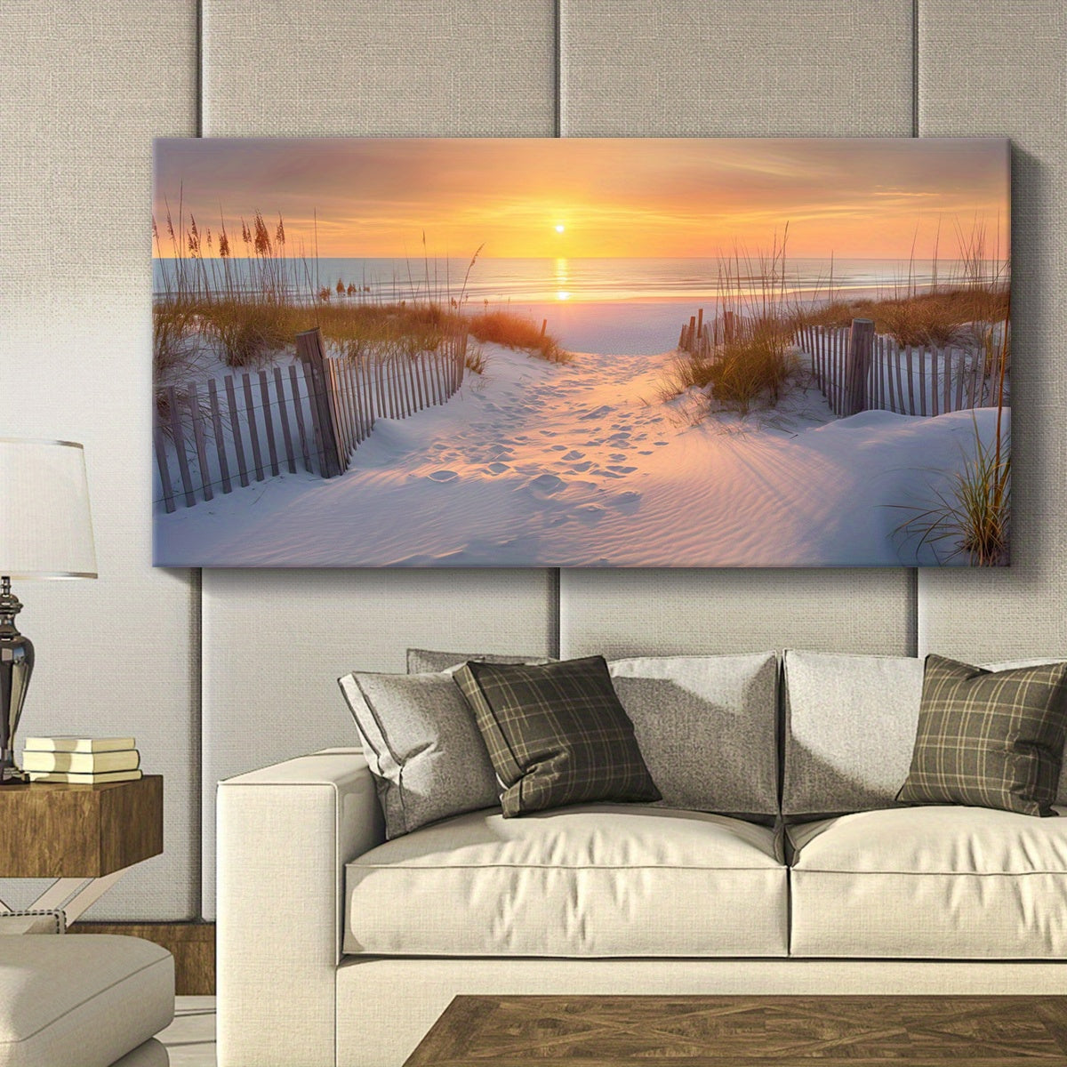 [2D Flat] 1pc Wooden Framed Canvas, Art Style, Beach View, Art for Home Decoration, Pattern Wall Art Decor, Halloween Christmas Gift, for Living Room, Bedroom, Office, Restaurant, Bar Wall Decor, Waterproof, Odorless, Paintin
