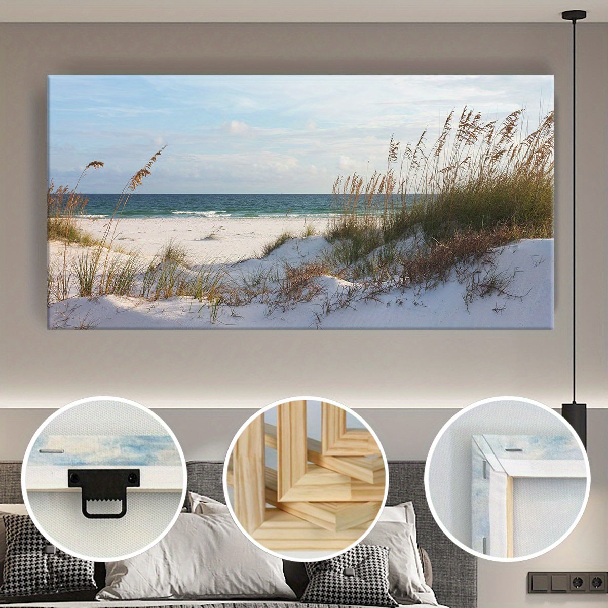 [2D Flat] 1pc Wooden Framed Canvas, Art Style, Beach View, Art for Home Decoration, Pattern Wall Art Decor, Halloween Christmas Gift, for Living Room, Bedroom, Office, Restaurant, Bar Wall Decor, Waterproof, Odorless, Paintin
