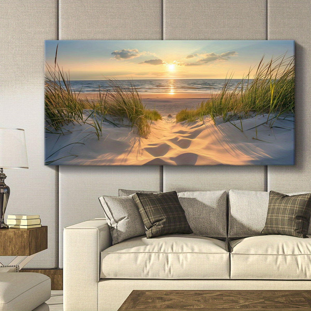 [2D Flat] 1pc Wooden Framed Canvas, Art Style, Beach View, Art for Home Decoration, Pattern Wall Art Decor, Halloween Christmas Gift, for Living Room, Bedroom, Office, Restaurant, Bar Wall Decor, Waterproof, Odorless, Paintin