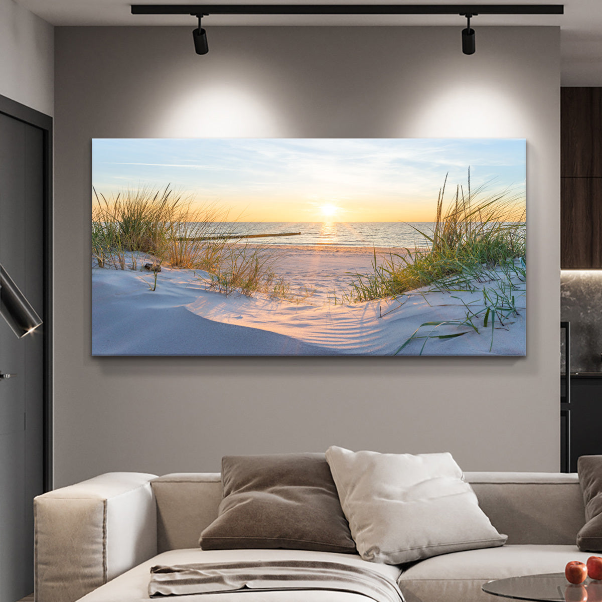 [2D Flat] 1pc Wooden Framed Canvas, Art Style, Beach View, Art for Home Decoration, Pattern Wall Art Decor, Halloween Christmas Gift, for Living Room, Bedroom, Office, Restaurant, Bar Wall Decor, Waterproof, Odorless, Paintin