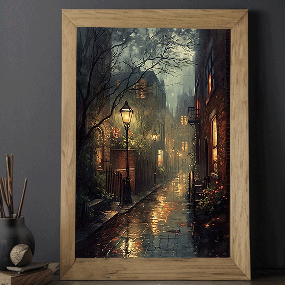 1pc Art Deco Classic Modern Unframed Canvas Wall Art - 15.7x23.6 inch Vertical Street Cityscape Poster for Living Room, Bedroom, Office, Cafe, Bar, Dorm Decor - Indoor Seasonal Art Print for Spring & Summer