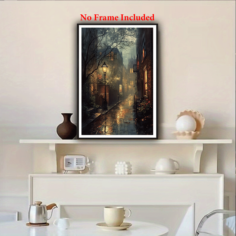 1pc Art Deco Classic Modern Unframed Canvas Wall Art - 15.7x23.6 inch Vertical Street Cityscape Poster for Living Room, Bedroom, Office, Cafe, Bar, Dorm Decor - Indoor Seasonal Art Print for Spring & Summer
