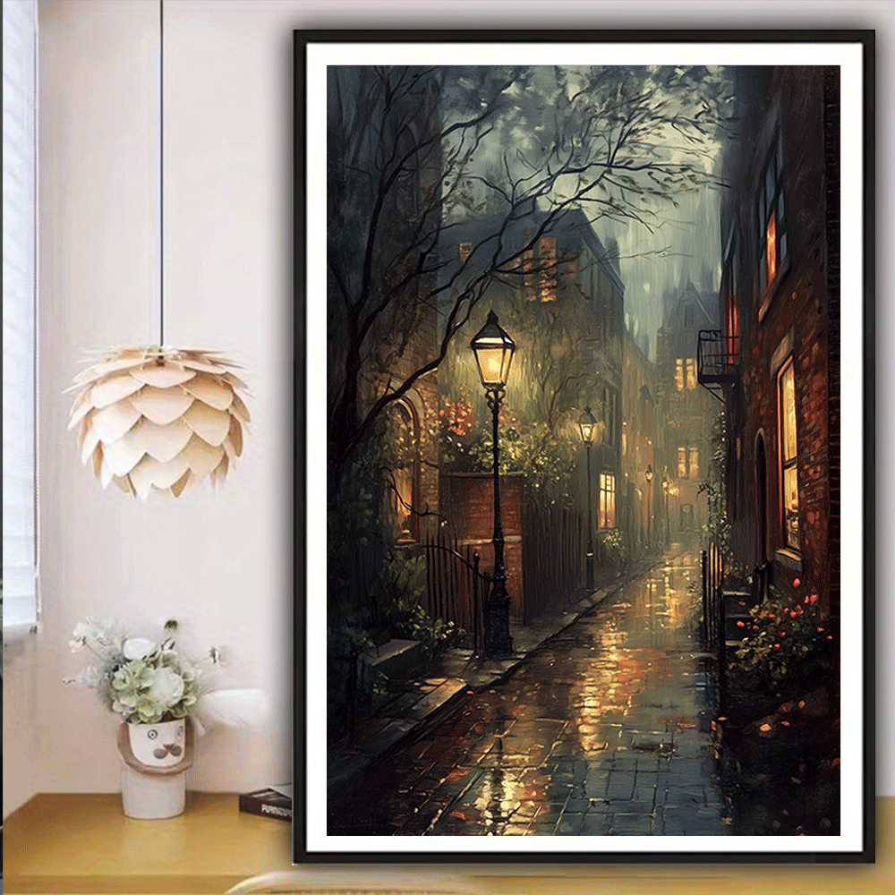 1pc Art Deco Classic Modern Unframed Canvas Wall Art - 15.7x23.6 inch Vertical Street Cityscape Poster for Living Room, Bedroom, Office, Cafe, Bar, Dorm Decor - Indoor Seasonal Art Print for Spring & Summer