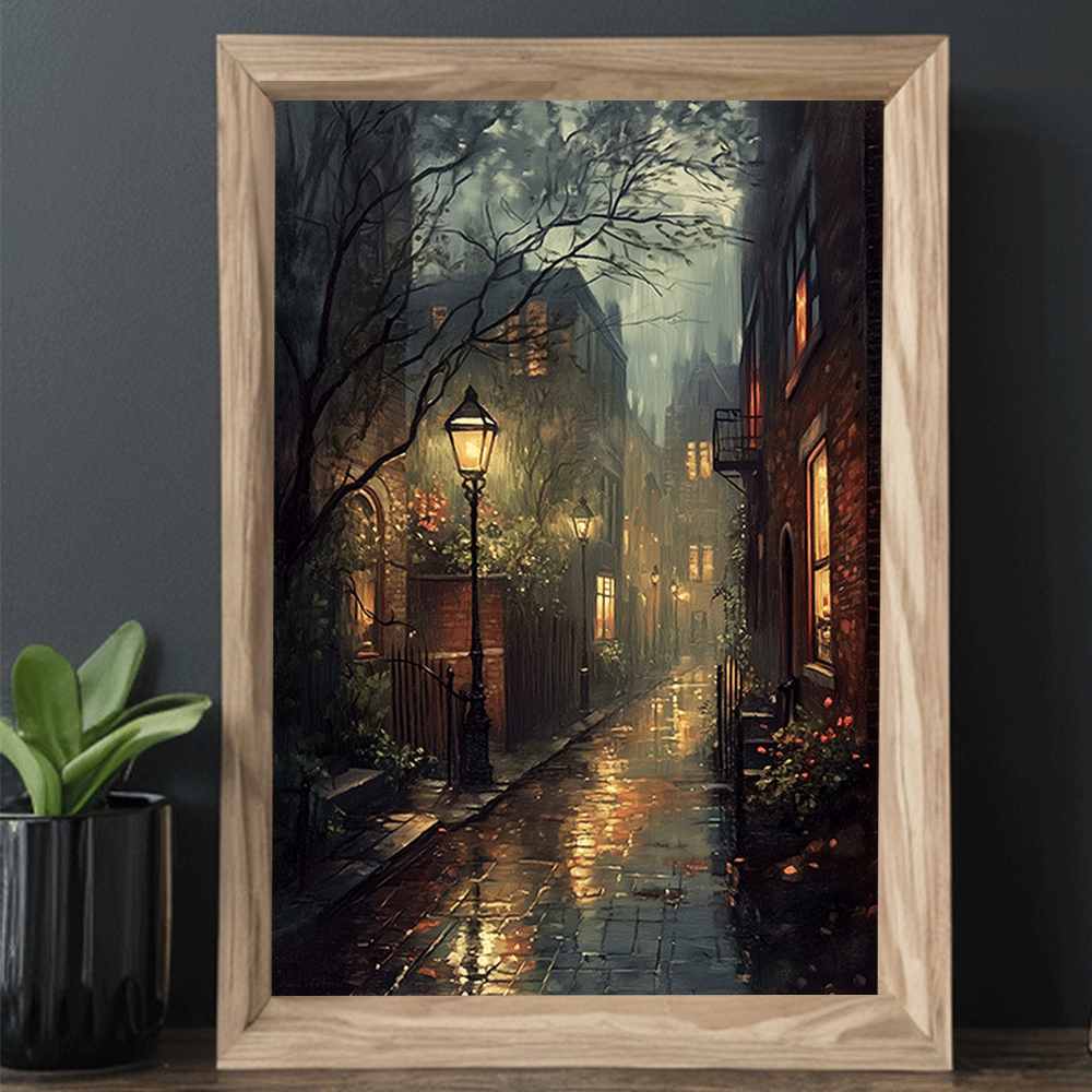 1pc Art Deco Classic Modern Unframed Canvas Wall Art - 15.7x23.6 inch Vertical Street Cityscape Poster for Living Room, Bedroom, Office, Cafe, Bar, Dorm Decor - Indoor Seasonal Art Print for Spring & Summer