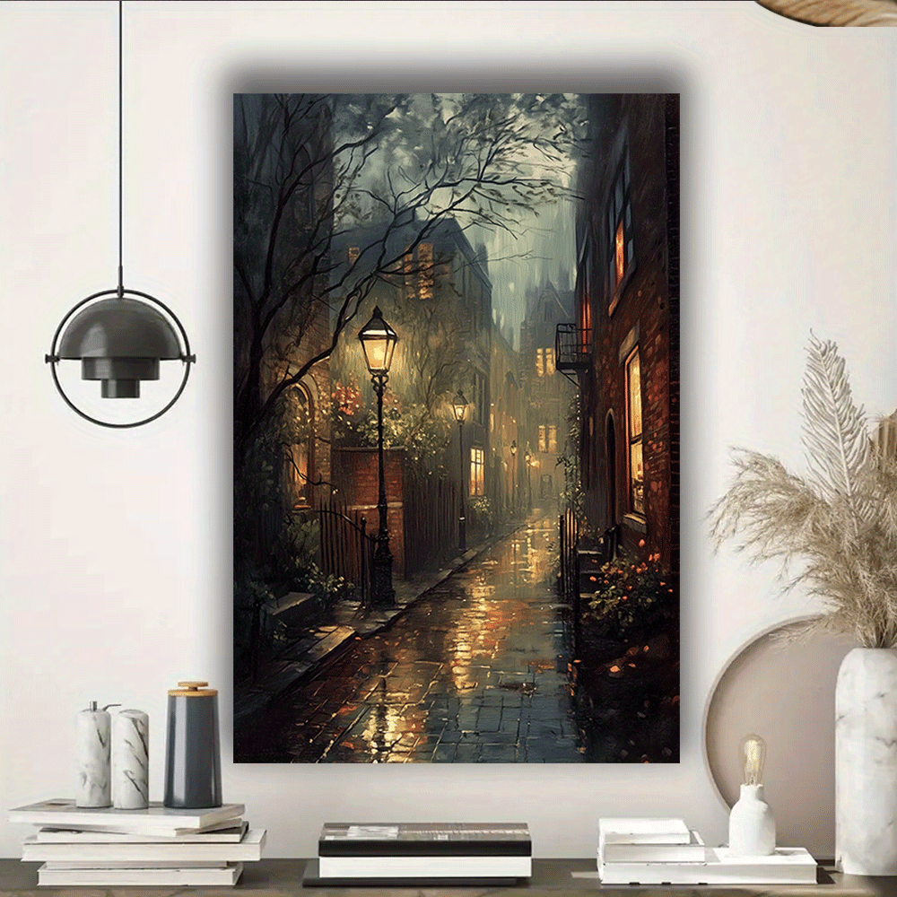 1pc Art Deco Classic Modern Unframed Canvas Wall Art - 15.7x23.6 inch Vertical Street Cityscape Poster for Living Room, Bedroom, Office, Cafe, Bar, Dorm Decor - Indoor Seasonal Art Print for Spring & Summer