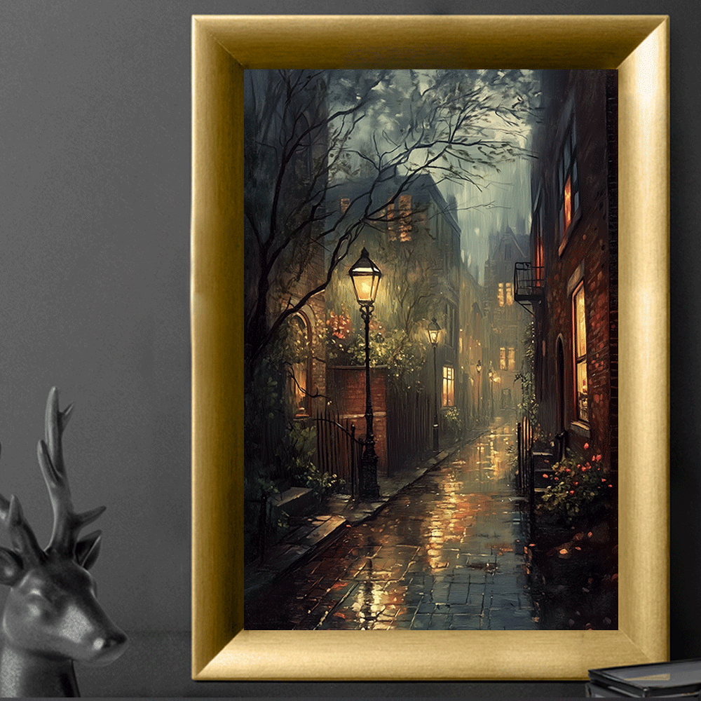 1pc Art Deco Classic Modern Unframed Canvas Wall Art - 15.7x23.6 inch Vertical Street Cityscape Poster for Living Room, Bedroom, Office, Cafe, Bar, Dorm Decor - Indoor Seasonal Art Print for Spring & Summer