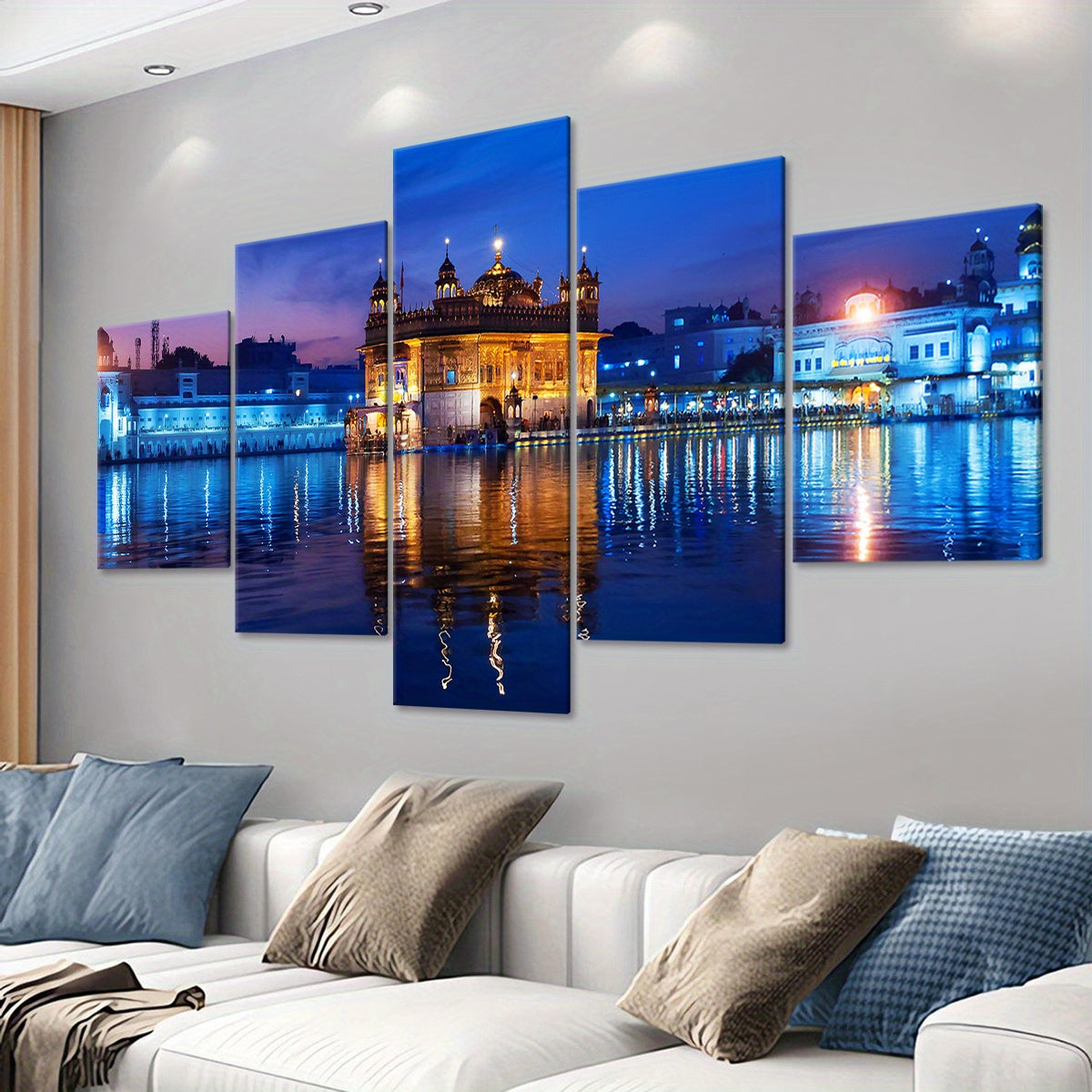 5pcs Wooden Framed Famous Architectural Scenery India Amritsar Golden Temple Canvas, Fashion Poster, Art for Home Decoration, Pattern Wall Art Decor, for Living Room, Bedroom, Office, Restaurant, Bar Wall Decor, Waterproof, P