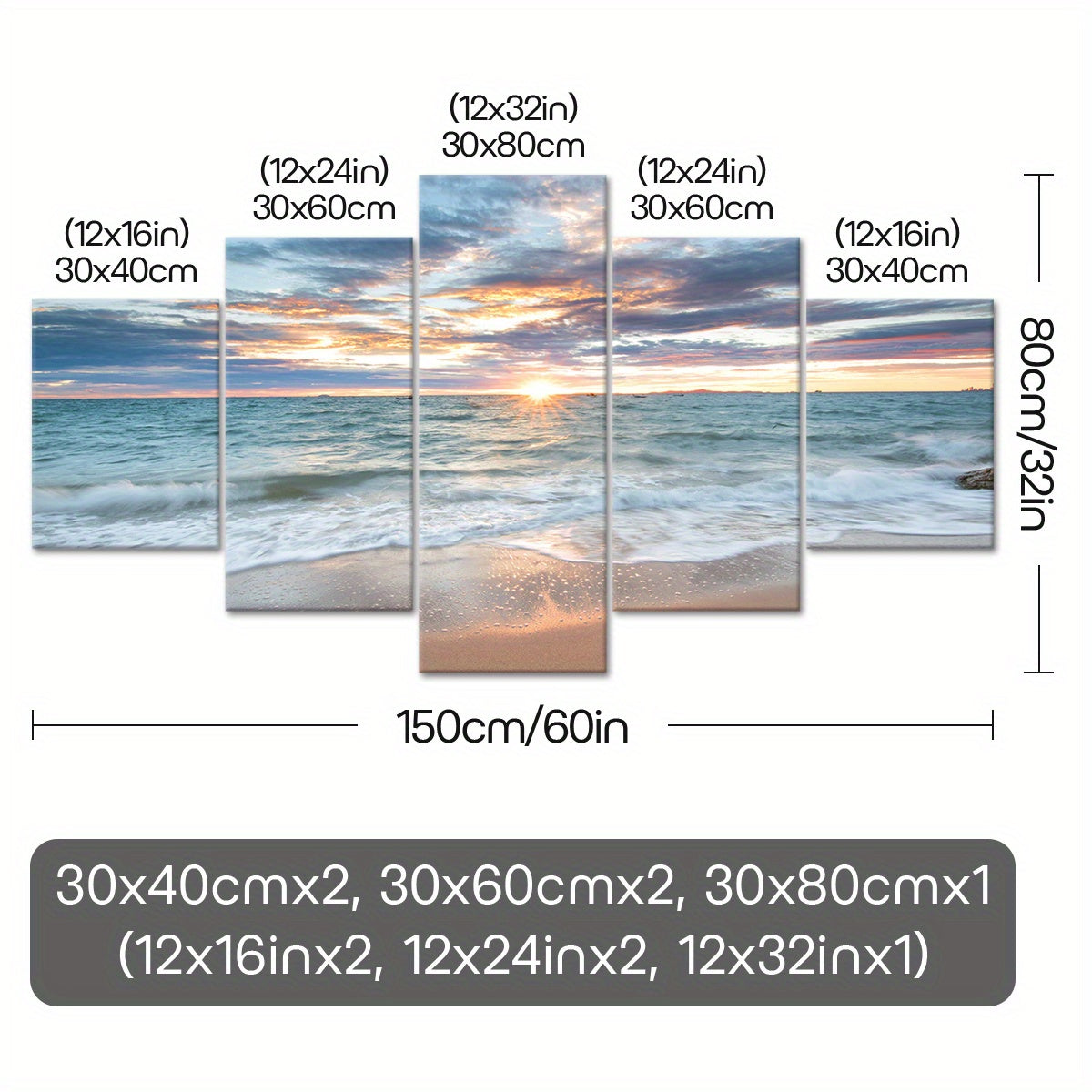 [Wood Framed Coastal Scenery Art] 5pcs Classic Wood Framed Seaside Sunset Canvas Art Set - Odorless, Waterproof, Landscape Wall Hanging Decor - for Home, Office, Restaurant, Bar