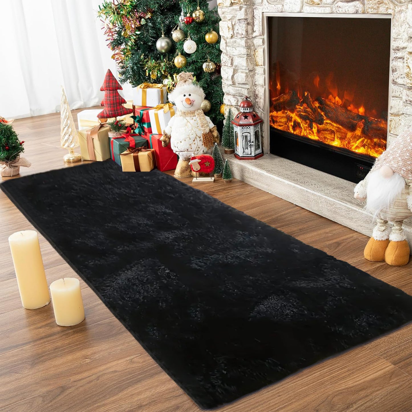1pc Soft Shaggy Runner Rug for Bedroom, 2x6 Feet Indoor Modern Fluffy Area Rugs Fuzzy Carpet for Hallway Bedside, Easy to Clean, Upgrade Non-Slip Shag Plush Rug for Dorm Living Room, Winter indoor flooring, Heating Next to th