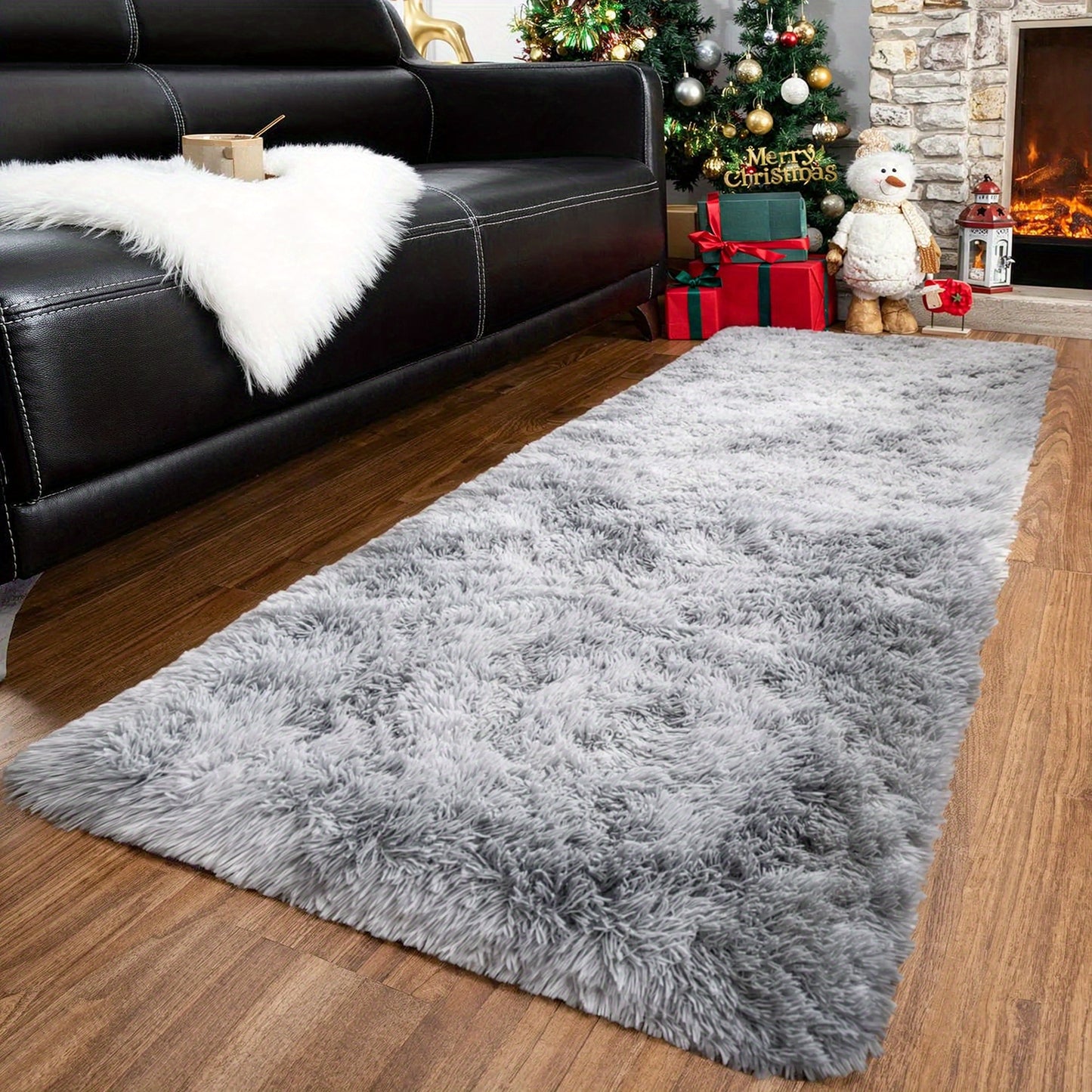 1pc Soft Shaggy Runner Rug for Bedroom, 2x6 Feet Indoor Modern Fluffy Area Rugs Fuzzy Carpet for Hallway Bedside, Easy to Clean, Upgrade Non-Slip Shag Plush Rug for Dorm Living Room, Winter indoor flooring, Heating Next to th