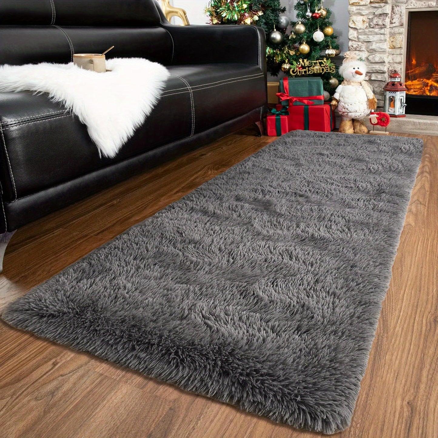 1pc Soft Shaggy Runner Rug for Bedroom, 2x6 Feet Indoor Modern Fluffy Area Rugs Fuzzy Carpet for Hallway Bedside, Easy to Clean, Upgrade Non-Slip Shag Plush Rug for Dorm Living Room, Winter indoor flooring, Heating Next to th