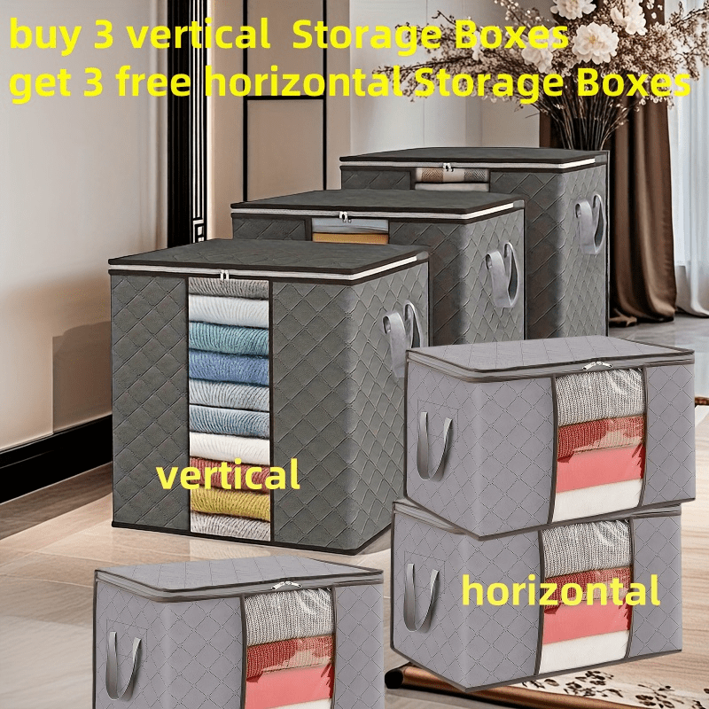[Buy 3 Get 3 Free, Storage Bags] 6-Pack Extra Large Gallon Storage Bags with Heavy-Duty Handles | Durable Nylon Foldable Organizers for Clothes, Blankets, Bedding, Pillows & Toys, Space-Saving Grey Storage Solutions for Home,