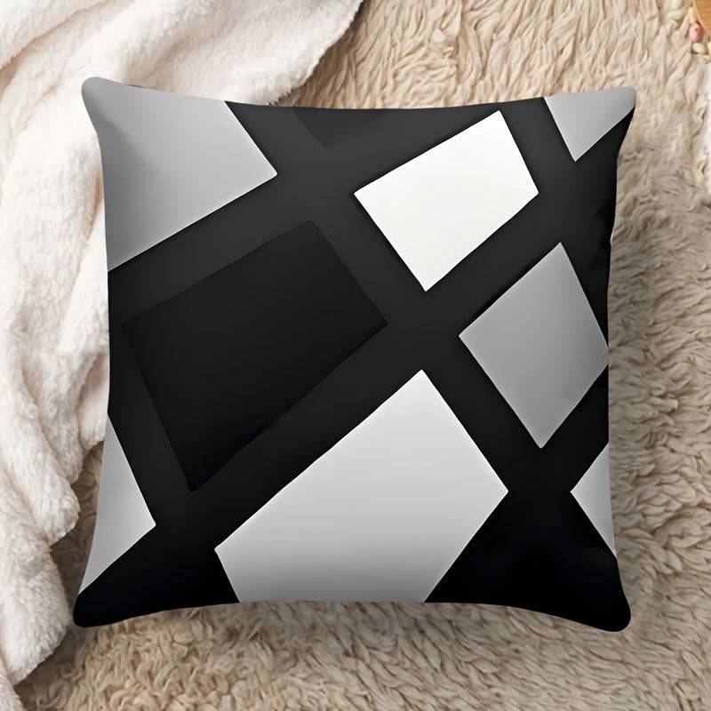 Set Of 4 Black Throw Pillow Covers Modern Abstract Grey Stripes Gray White Acrylic Bold Decorative Pillow Cases, Cozy Washable Polyester Cushion Covers For Home Decor Square 17.7x17.7 Inches Pillowcases (Pillow Insert Not Inc