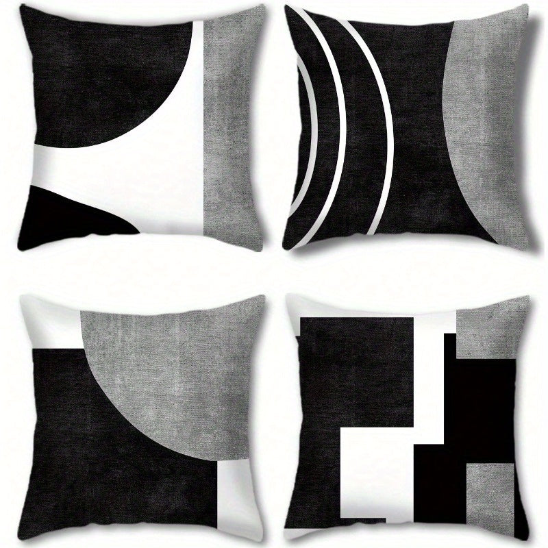 4-Pack Black & White Geometric Print Pillow Covers - Mid-Century Modern Abstract Design, Zipper Closure, Machine Washable Decorative Cushion Covers for Sofa, Bedroom, Living Room - Mother's Day & Father's Day Gift (No Insert