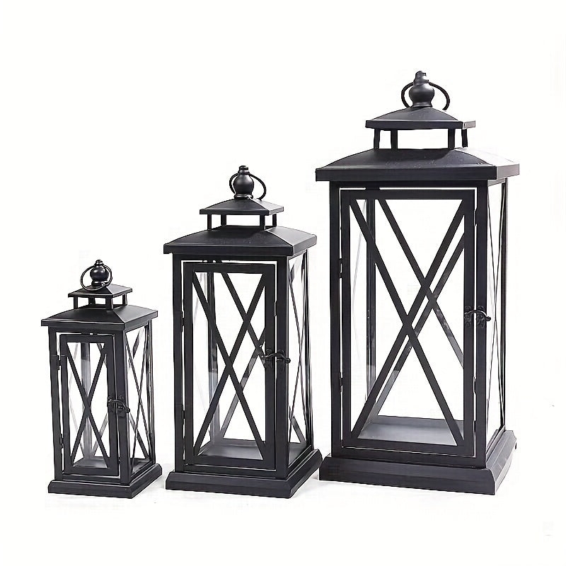 1pc Chinese Style Metal Candle Lantern with Glass Panels, Outdoor Windproof Floor-Mounted Candle Holder - Ideal for Wedding, Chapel Decor, Festive Celebrations - Christmas, Halloween, Valentine's Day, Universal