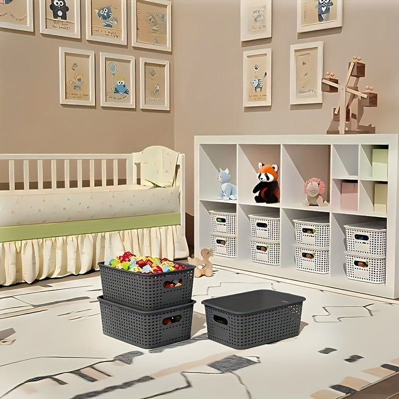6pcs Stackable Plastic Storage Bins with Lids - Durable Gray Organizer Baskets for Home, Office, and Classroom - Multi-Purpose Shelf Bins, 10.2x7.2x4.1 Inches, Home Organization | Sleek Storage Solution | Stackable Bins
