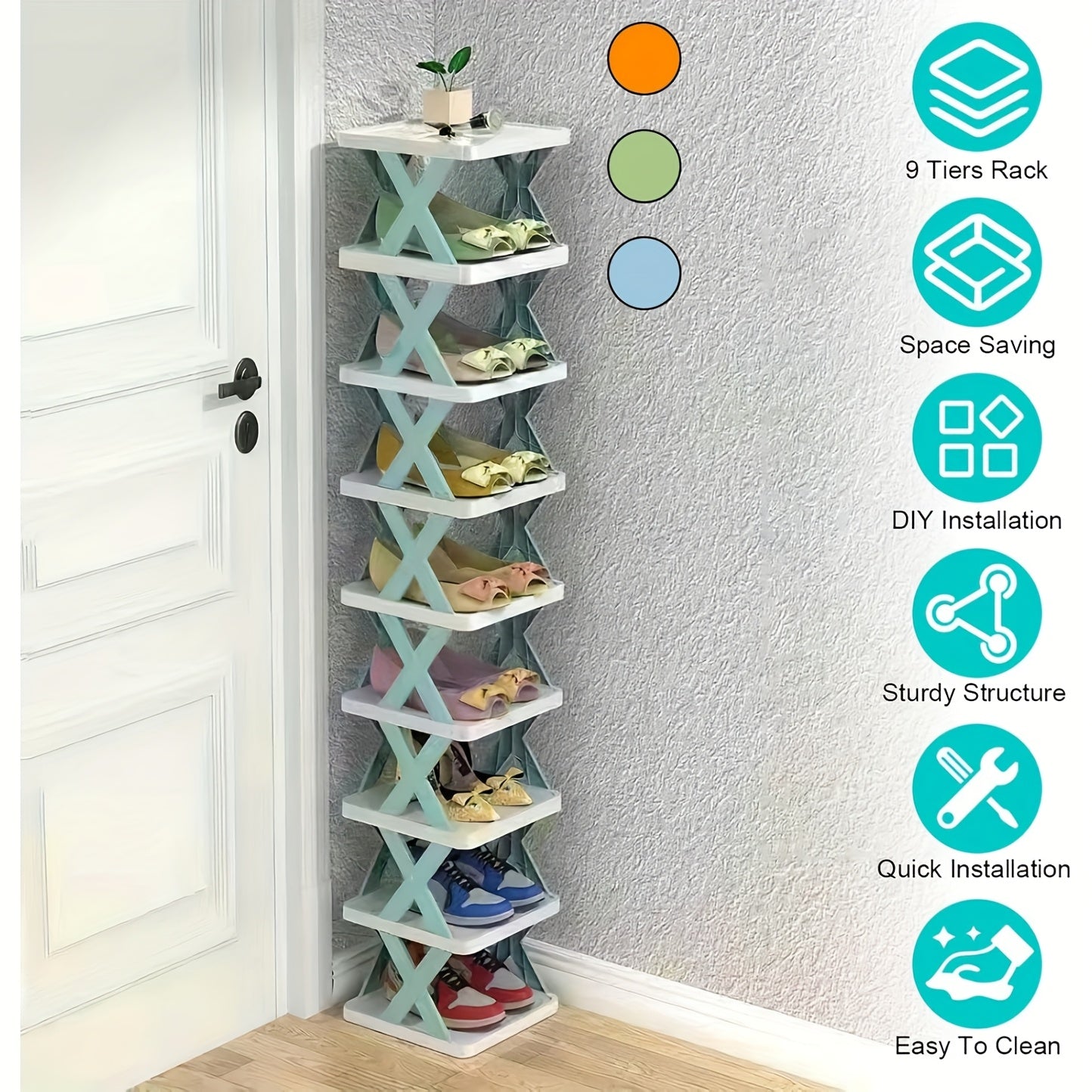 Space-Saving 9-Tier Shoe Rack - Durable PP Plastic Ladder Design Organizer, Multi-Functional Storage for Entryway, Bedroom, Living Room & Dorm - Sturdy, Lightweight & Easy Assembly, Dorm Room Organizer | Vertical Storage Solu