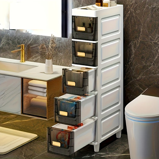 1pc Big Capacity Plastic Storage Cabinet, Layered Storage Organizer With Drawers, Waterproof And Dust-proof Commercial Bathroom Container, Easy To Install For Kitchen/ Bedroom/ Living Room Stuff, Storage Drawer Units