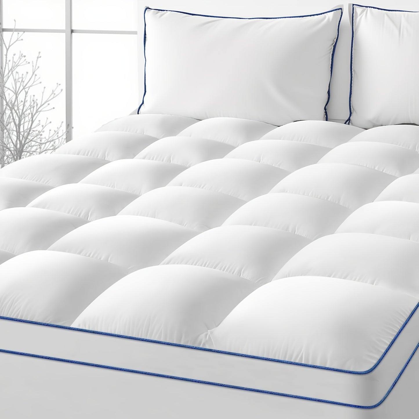 Extra Thick Mattress Pad Cover for Deep Sleep, Mattress Topper with 100%cotton,3D+7D Snow Down Alternative Fill Overfilled Plush Pillow Top Mattress with 8-21 Inch Deep Pocket-White