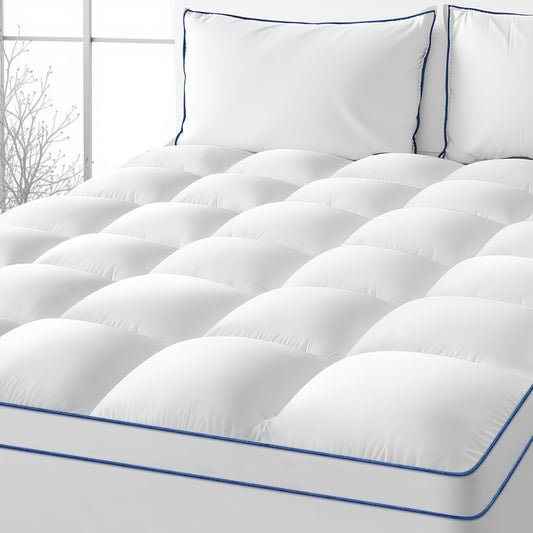 Extra Thick Mattress Pad Cover for Deep Sleep, Mattress Topper with 100%cotton,3D+7D Snow Down Alternative Fill Overfilled Plush Pillow Top Mattress with 8-21 Inch Deep Pocket-White