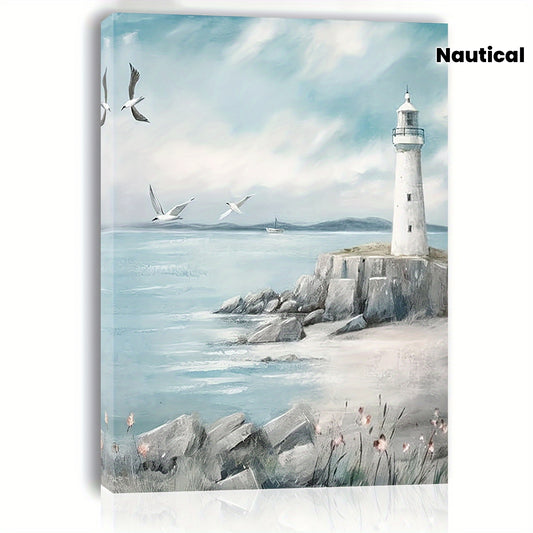1pc Seagull Ocean Beach Canvas Print, 11.8x15.7inch, Wooden Framed Wall Art, Nautical Decor for Living Room, Bedroom, Kitchen, Office, Ideal Christmas Gift, Artistic Home & Office Decor