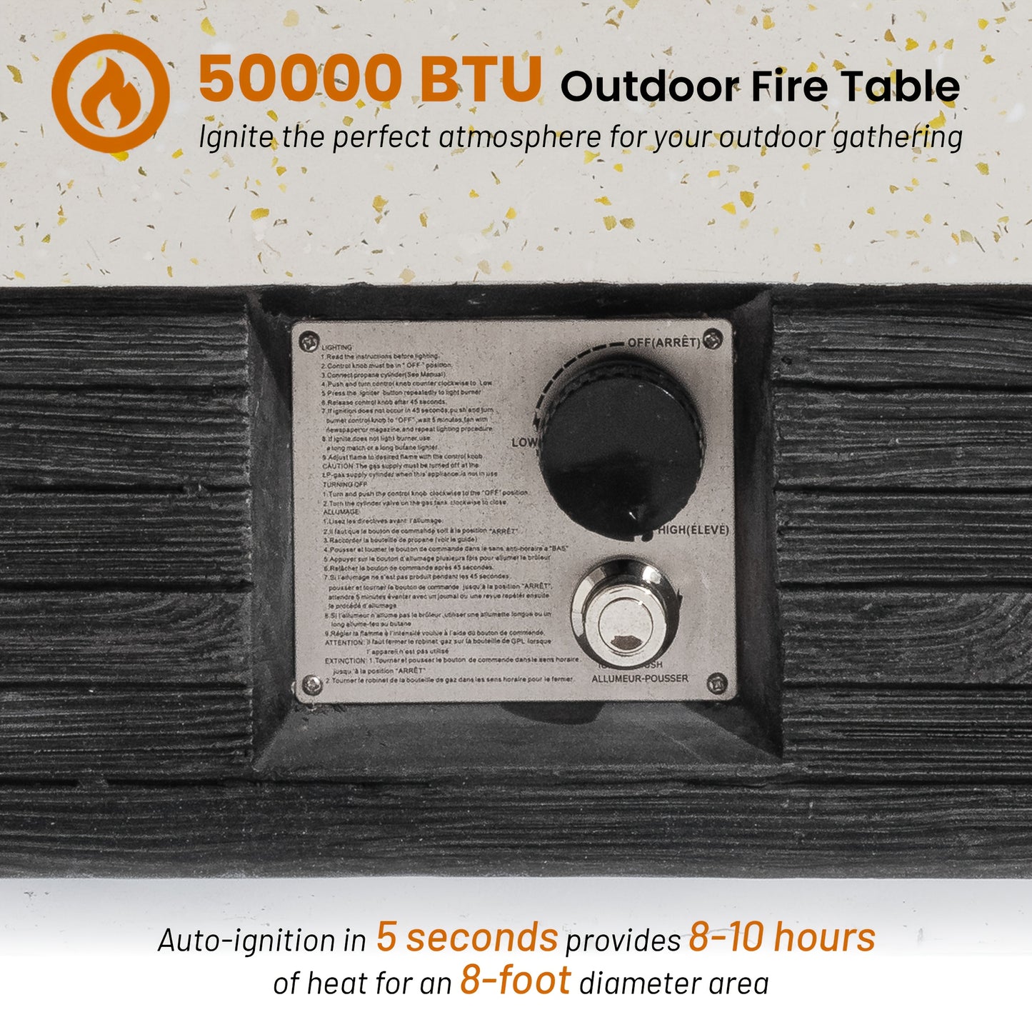 Outdoor Propane Fire Pit with Push Button Ignition - Heavy-Duty 50,000 BTU Patio heater, Modern Black & White dual-tone design, Waterproof, for Backyard, Garden, Poolside, Commercial Use - All-Season Outdoor heating, Backyard