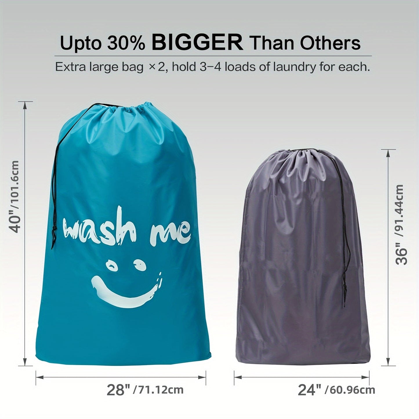 2 Pack XL Wash Me Travel Laundry Bag, Dirty Clothes Organizer, Large Enough to Hold 4 Loads of Laundry, Easy Fit a Laundry Hamper or Basket, Laundry Bags