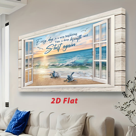 1pc Wooden Framed Canvas Painting Turtle Ocean Motivation Quotes Paintings Wall Art Prints For Home Decoration, Living Room& Bedroom, Festival Party Decor, Gifts, Ready To Hang, 2D
