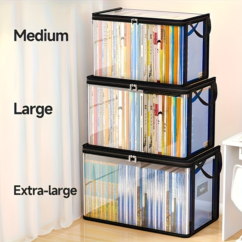 3 Sizes Available, Transparent PVC Storage Bag with Flip Lid and Viewing Window - Multipurpose Storage Box for Toys, Crafts, Books, School Supplies, Snacks - Durable Rectangular Home Organizer Box, 4 Seasons Suitable