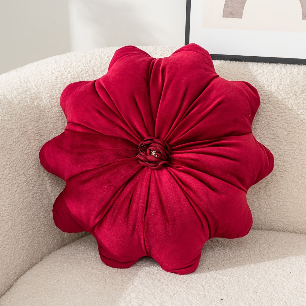 Luxurious Velvet Flower-Shaped Throw Pillow with Pillow Core - Elegant Round Cushion for Sofa, Bed, Living Room Decor, Christmas Home Decoration, Hand Wash Only, Perfect Gift for Family