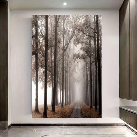 [Monochromatic Wall Art] High-Definition Monochromatic Misty Forest Canvas Wall Art | Unframed Vertical Print of Tall Trees Landscape, Perfect for Living Room, Bedroom, or Home Office Decor