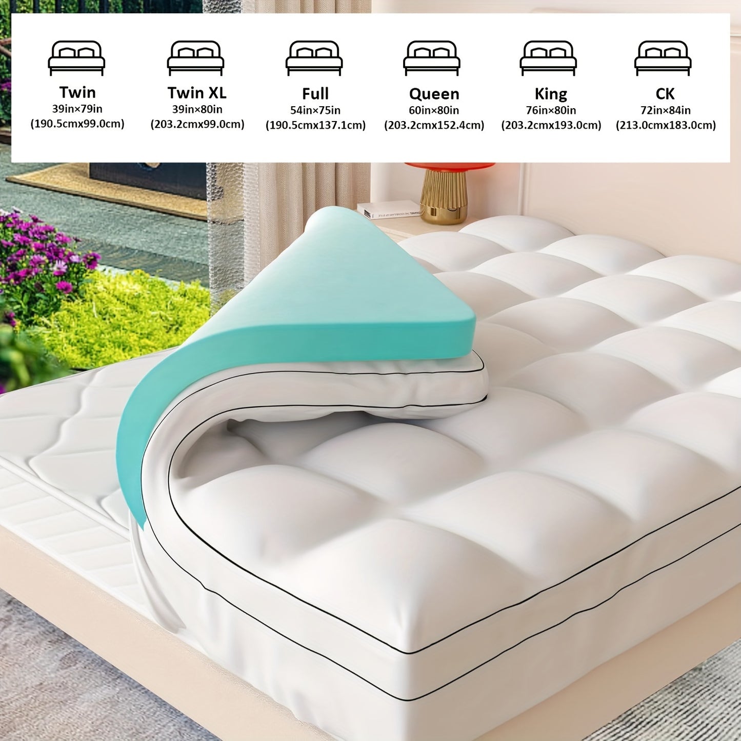 Memory Foam Mattress Topper, Dual Layer Mattress Pad, 2 Inch Gel Memory Foam Plus 2 Inch Pillow Top Cover With 8-21 Inch Deep Pocket