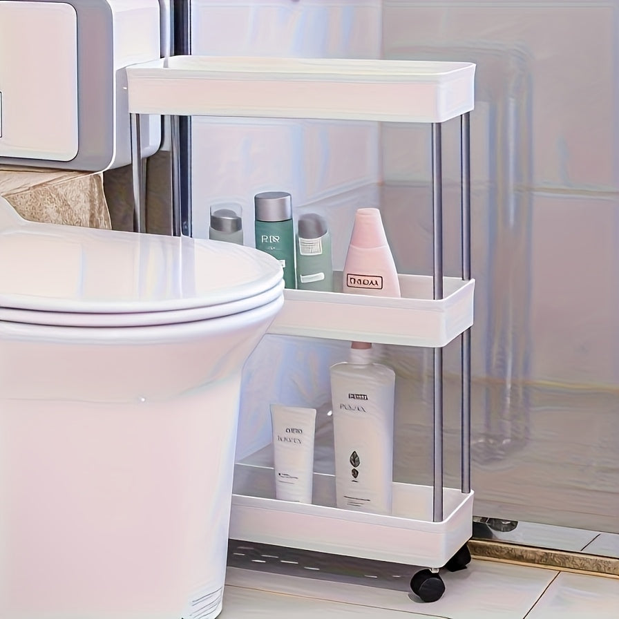 3-Tier Slim Rolling Storage Cart - Metal & Plastic Frame, Compact Narrow Design, Easy Assembly, Multi-Functional Vertical Organizer for Kitchen, Bathroom, Laundry Room, Living Room - Mobile Storage Unit, Minimalist Shelf, Dur